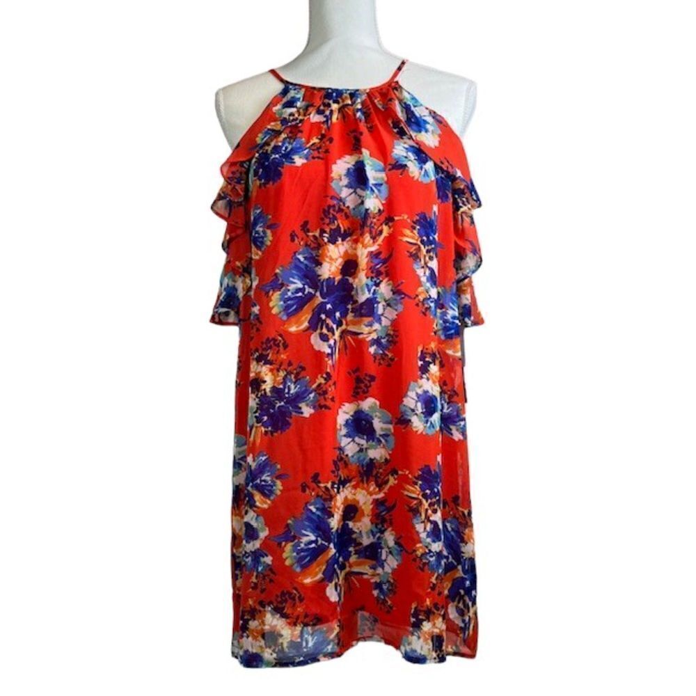 NWT As U Wish Strappy Dress Coral Blue Floral‎ Flowy Lined S